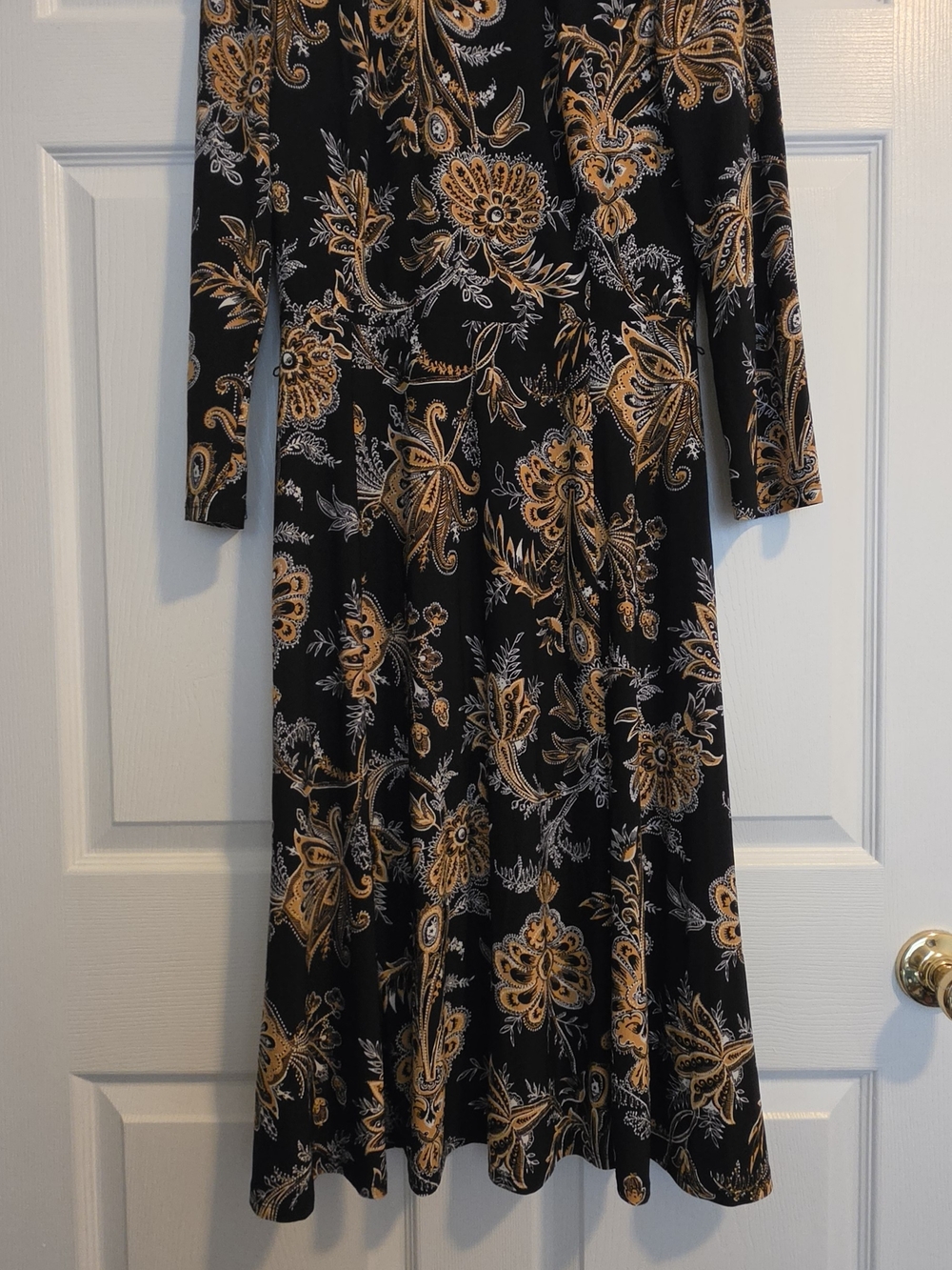 Anne Klein Black Dress with Mustard Floral Print